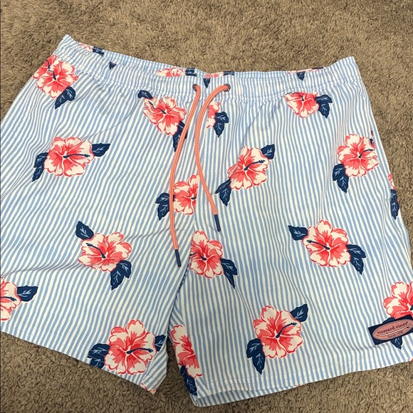 Vineyard Vines Other - Vineyard Vines Blue Striped Trunks with Pink Floral